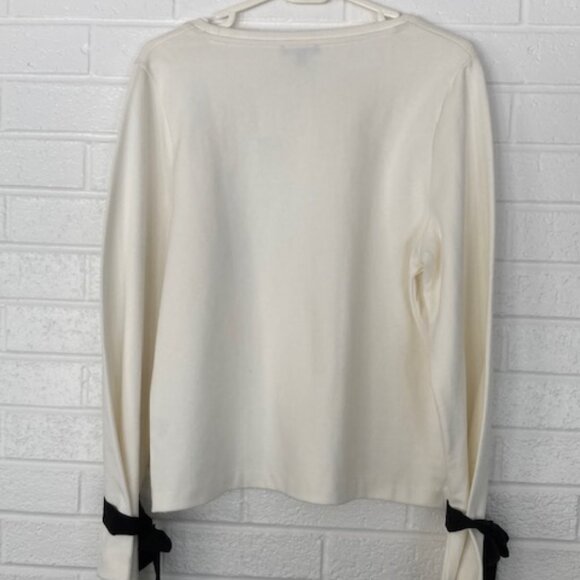 BNWT J.Crew Mercantile Top With Black Ribbon Bow Sleeve White - Size Large - Picture 4 of 12